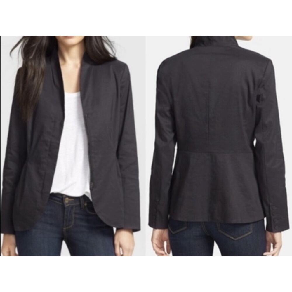 Eileen Fisher Jacket Womens Large Brown Linen Blend Collarless Zip Front Pockets